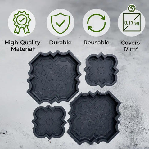 4 Piece Pathmaker Concrete Molds Set For DIY Paver Stones And Stepstones Pro Grade Reusable Plastic Molds with Lily Tile Patterns