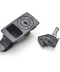 Black Color Cabinet Door Locking Latch With Retractable Spring Loaded Panel Lock For Drawers And Cabinets Heavy Duty Security Solution Easy Install XK149 1S Model Perfect For Home Office Or Shop Storage showing latch and keys