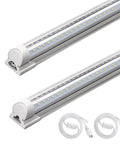 T8 LED Shop Light 4Ft 40W 5500 Lumens 5000K Daylight With Clear Cover V-Shape Fixture For Garage, Warehouse, Basement Ceiling Lighting ETL Listed 2 Pack, showing two lights with power cords