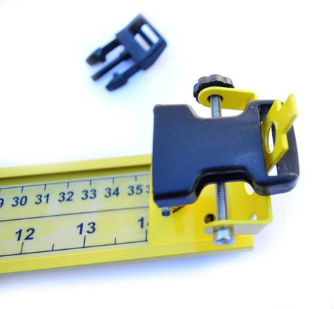 31 Inch Adjustable Paracord Jig with yellow ruler and clasp, designed for making bracelets, keychains, belts, slings, and straps.