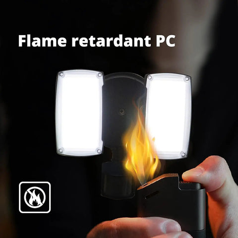 Hardwired 19W LED Outdoor Flood Light With Motion Sensor Dual Adjustable Heads flame retardant PC material demonstration