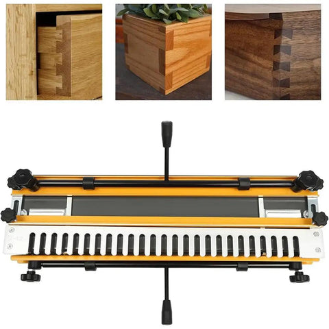 Pro Grade Dovetail Jig With Half Inch Template And Heavy Duty Gripper Tool built tough, showing precision cut joints for cabinetry.