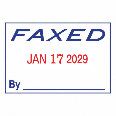 Top Tier Self Inking Double Color Word Dater Stamp With Smooth Blue And Red Cartridge Ink Pads Quick Month Day Year Adjustments For Faxed Forms Or Daily Business Paperwork Making Approval A Slick No Brainer Operation showing "FAXED" text with date "JAN 17 2029".