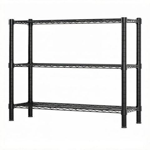 Heavy Duty Wire Shelving Units 36W By 14D By 32H Metal Storage Display Shelves With NSF Certification, 250 Lbs Per Tier Capacity, Rust Resistant Coated Finish, Easy Assembly For Garage Basement Workshop, Pro Grade Durable Steel Frame, black three-tier wire shelf