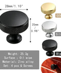 4 Pack Knurled Round Cabinet Knobs And Drawer Pulls Single Hole Hardware For Kitchen And Bath Dresser Wardrobe Furniture Matte Black Finish