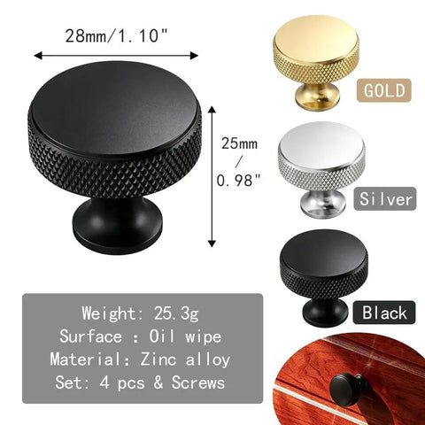 4 Pack Knurled Round Cabinet Knobs And Drawer Pulls Single Hole Hardware For Kitchen And Bath Dresser Wardrobe Furniture Matte Black Finish