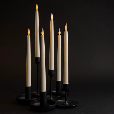 12 Pack Ivory Flameless LED Taper Candles, 11 Inch Tall, Battery Operated With Bottom On Off Button, Flickering Cozy Glow