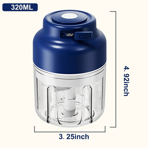 Upgrade Electric Garlic Chopper With Six Stainless Steel Blades Portable Mini Food Processor, 320ml size, cordless USB design.