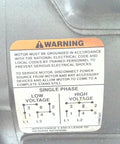 Warning label details on L3401 Single Phase Industrial Motor 0.17 HP at 60 Hz 230V TEFC Enclosure Frame 48 1 Phase 22 lb Used