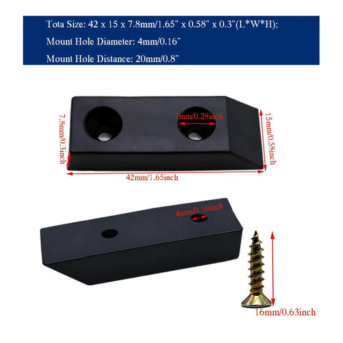 Heavy Duty Rubber Furniture Bumpers 20 Pack Rectangular Leg Pads showing dimensions and screw hole details in black.