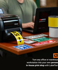 Top Notch White Vinyl Label Rolls For Thermal Transfer Printers, 4 X 150 Ft Adhesive Refill in use with a LabelTac printer.