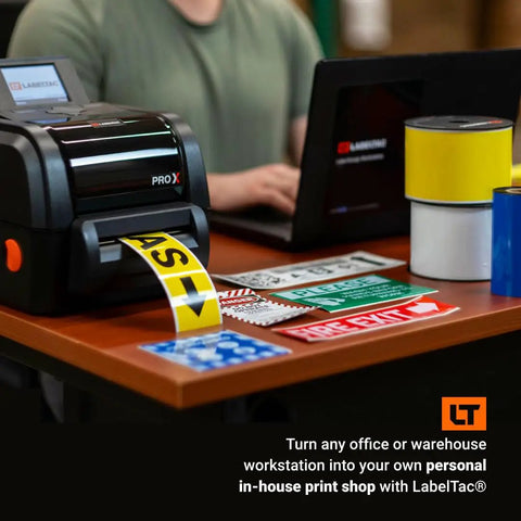 Top Notch White Vinyl Label Rolls For Thermal Transfer Printers, 4 X 150 Ft Adhesive Refill in use with a LabelTac printer.