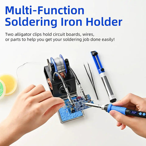 Heated 100W Soldering Iron Kit With LCD Temp Readout And Auto Sleep in use, showing quick heat and adjustable 180C-500C