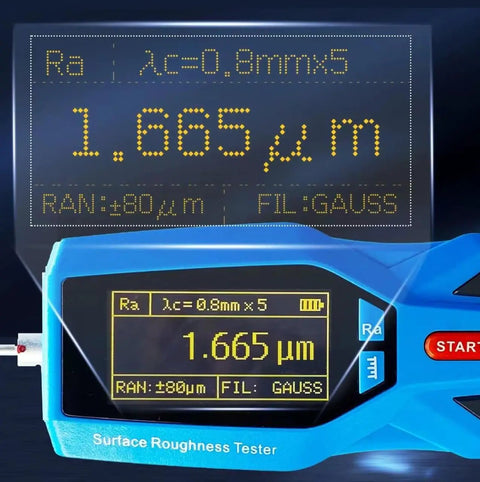 Portable Surface Roughness Tester With 22 Parameters, Real Time Clock, Ra And Rz Measurement, Ultra Accurate 0.001, LCD Display, Data Output And Printer Ready, Pro Profilometer For Production Floors showing Ra 1.665 μm