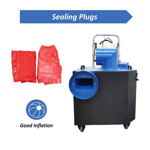 Straight-Up Heavy-Duty Air Duct Dust Collector, 2200W Commercial HVAC Vacuum Pulling 4000 Cubic Meters Per Hour with red sealing plugs.