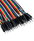 Close-up of the 120-piece Multicolored Dupont Jumper Wire Kit showing 8-inch male to male connections for Arduino projects.