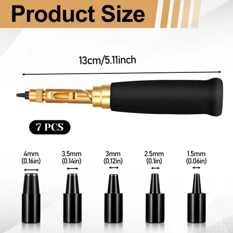 Adjustable Belt Hole Punch Tool With Wooden Handle Dope Precision Built Automatic Screw Puncher Leather Belt Punch Kit Includes 6 Interchangeable Tips From 1.5mm To 4mm For Belts Watch Bands And Handbags with black handle and gold accents