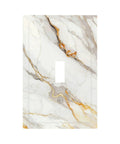 One Gang Light Switch Cover Plate White Gold Marble Wall Faceplate With Painted Screws Decorative Toggle Plate design close-up