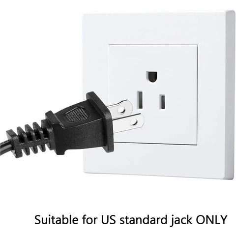 2 Prong Polarized AC Power Cord Replacement For HDTVs And Audio Gear, 6.5 Ft Long, plugged into US outlet