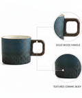 Gotta Love This Ceramic Espresso Cup With A Natural Wood Handle Kickin Up Your Daily Brew Routine While Keeping Things Cool To Touch And Looking Sharp On Any Counter Space, showing textured ceramic body.