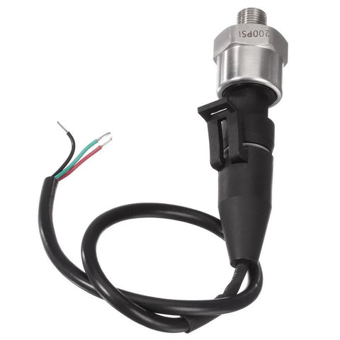 AUTEX 200 psi stainless-steel pressure transducer with four-wire harness and 1/8-27 NPT thread (front view)