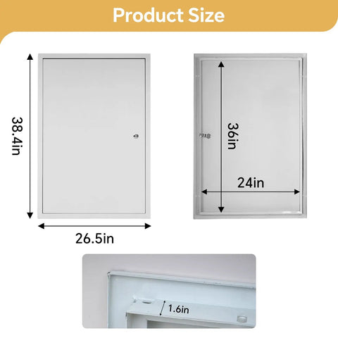 Premium Galvanized Steel Access Panel 24 By 36 Inches With Secure Lock And Key heavy duty drywall utility cover showing size dimensions.