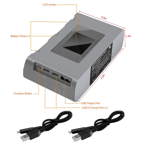 Technical diagram of Two Way Battery Charger Hub For Mini 4K Mini 2 Mini 2 SE Mini SE That Charges Three Batteries In Sequence