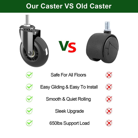 Comparison of 3 Inch Swivel Stem Caster Wheels Set Of 5 With 5/16-18UNC Threaded Stem versus old caster model, highlighting features.