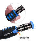 Close-up of 12-In-1 Magnetic Ratcheting Screwdriver Set With Bit Storage In Handle showing bit holder and details.