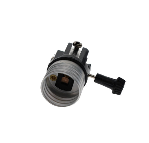 Close-up of Three Terminal Medium Base Turn Knob Socket Interior For Lamps Edison E26 Base Thirteen Sixteenths Inch Mandrel UL Recognized 250 Watt 250 Volt.