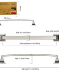 Diagram of dimensions for 10 Pack Brushed Satin Nickel Cabinet Pulls, 6-1/4 Inch Hole Center, 160mm Center To Center, Model ZH0002