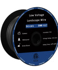 Low Voltage Landscape Lighting Wire 14 AWG 100 ft spool, waterproof, direct burial cable for outdoor use with ETL listing.