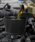 Heavy Duty Universal Fuel Filter Funnel With Tough Mesh Screen 12 Gpm Gas Diesel Water Separator pouring liquid into funnel.