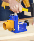 Pocket Hole Drill Guide Kit For Woodworking With Dust Collection Easy To Use Pocket Hole Jig shown with depth adjustment on wood