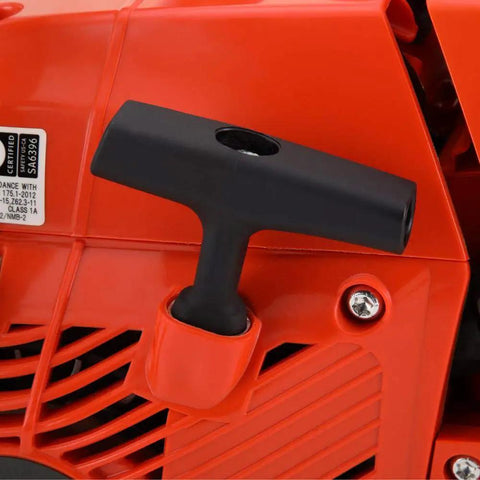 Close-up of the easy-start handle on the Timber Wolf 20 Inch Gas Chainsaw With 59.8cc Power, showcasing its hassle-free operation.