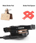 Complete Hydraulic Disc Brake Conversion Kit For Mountain Bikes With Two Ventilated Steel Rotors And Heavy Duty Metal Levers showing metal brake pad and spacer