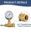Air Over Water Test Regulator With Gauge For Home Plumbing Leak Detection, 2-Inch Dial, Focuses on Brass 3/4-Inch Connector