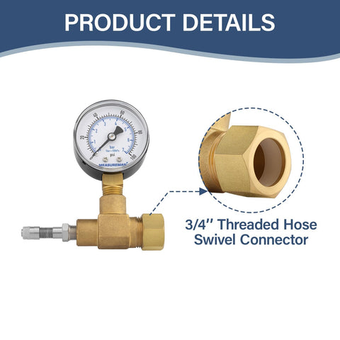 Air Over Water Test Regulator With Gauge For Home Plumbing Leak Detection, 2-Inch Dial, Focuses on Brass 3/4-Inch Connector