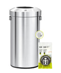 Heavy Duty 24 Gallon Round Stainless Steel Open Top Waste Bin Smooth Brushed Finish with Sample Bin Liners