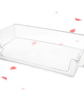 Upgraded Door Shelf Bin Replacement For Fridge Exact Fit W11239961, clear plastic, side view, isolated with petals