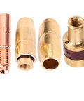 Close-up of Mig Welding Gun Accessory Kit 0.030 Inch For M-10 M-15 H-9 H-10 Welders, featuring brass nozzles and contact tips