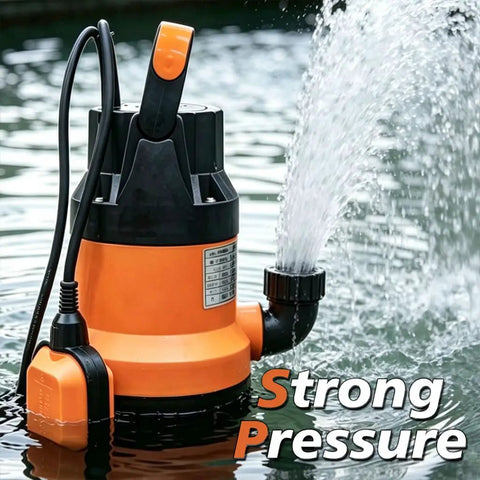 Heavy Duty Half Horsepower Submersible Water Pump With 110 Volt High Flow Utility Sump Motor and Auto Cutoff Switch in water.