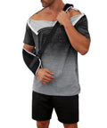 Man wearing Post Op Shoulder Surgery Shirt For Men With Easy Snap Front And Tear Away Design Gradient Short Sleeve Cozy Knit Tee
