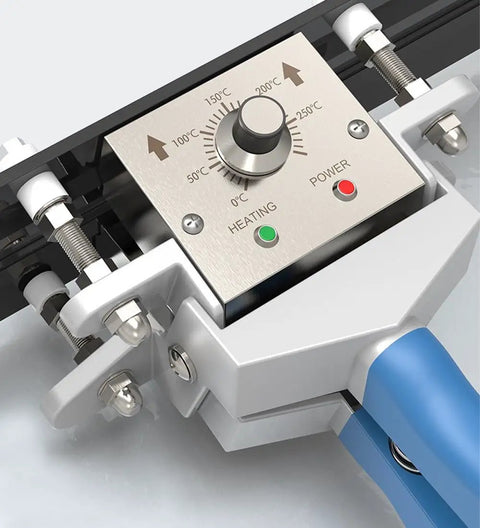 Close-up of control panel on 8 Inch Hand Held Crimp Heat Sealer For Bags Portable Stainless Steel Tool With Insulated Grips