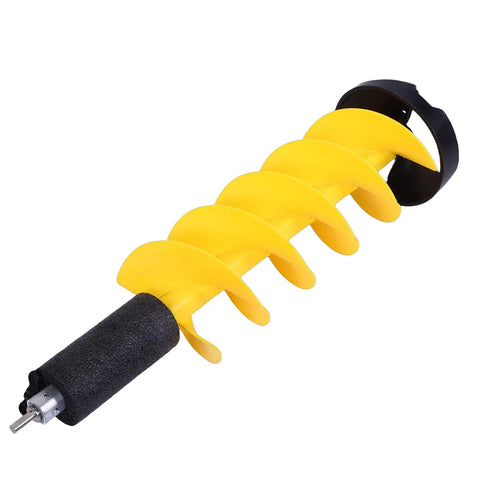 8 Inch Ice Auger Drill Bit With Carbide Cutter 28 Inch Nylon Spiral Post Hole Digger Attachment shown in yellow nylon with guard.