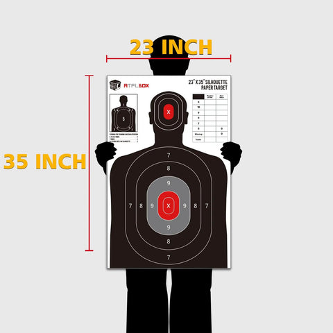 Silhouette Target Pack 23x35 Inch Paper Targets For Indoor Outdoor Range Practice with head and torso zones for shooting drills.