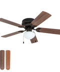 42 Inch Indoor Ceiling Fan With Light LED Flush Mount 5 Blades Bronze Finish With Light Cherry And Maple Brown Blades