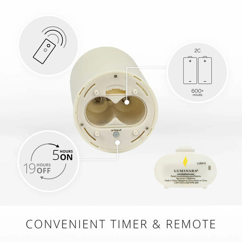Outdoor Flameless Candle With Remote, battery compartment and timer features for Patio Decor 3.25 Inch By 7 Inch Lantern.