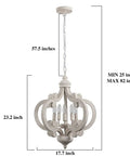 White French Country Five Light Chandelier With Antique Distressed Wood Cozy Farmhouse Rustic Pendant Light dimensions displayed