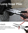 Versatile Pliers Set For DIY Home Maintenance Including 8 Inch Needle Nose Pliers used for precise grip on metal object